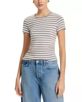 Полосатая футболка с круглым вырезом Majestic Filatures, серый