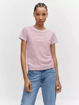 Полосатая футболка с логотипом Mango, красный белый