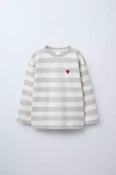 Полосатая футболка с нашивкой в виде сердца ZARA, бежевый