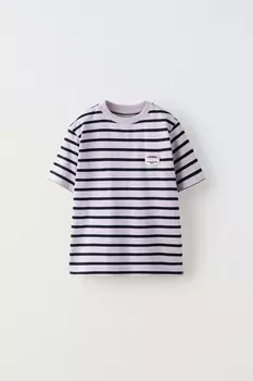 Полосатая футболка с нашивкой ZARA, лиловый