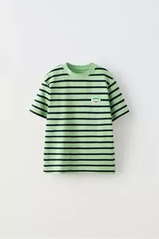 Полосатая футболка с нашивкой ZARA, зеленый