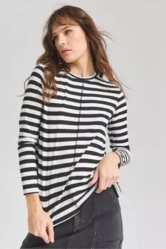 Полосатая футболка с оверлоком в рубчик Simply Be, черный