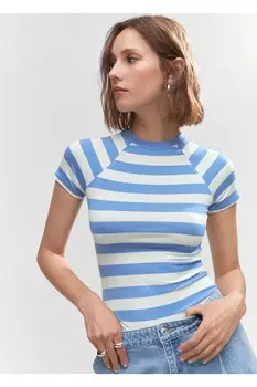 Полосатая футболка с принтом Mango, синий