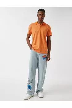 Полосатая футболка с воротником-поло Koton, оранжевый