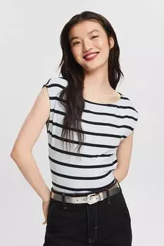 Полосатая футболка с вырезом лодочкой Esprit, черный
