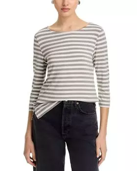 Полосатая футболка с вырезом-лодочкой Majestic Filatures, серый