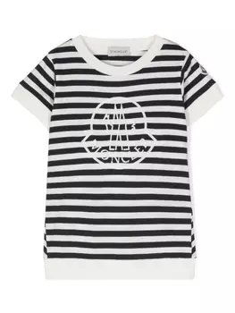 Полосатая футболка с вышитым логотипом Moncler Enfant, белый