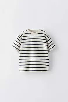 Полосатая футболка средней толщины ZARA, синий