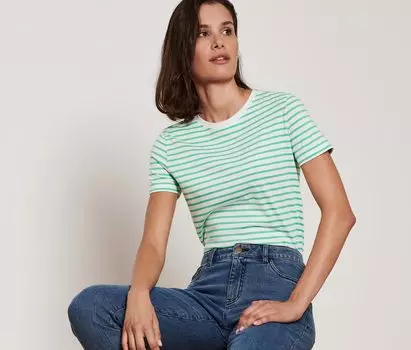 Полосатая футболка Tchibo, зелено-белая полоска