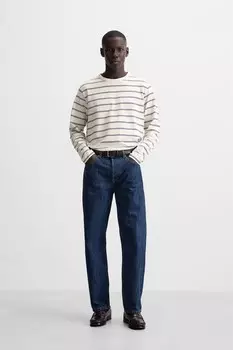 Полосатая футболка ZARA, экрю/синий