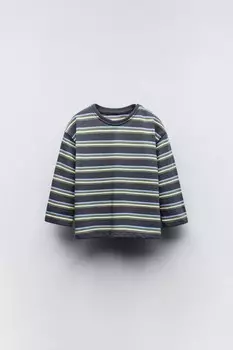 Полосатая футболка ZARA, антрацитово-серый
