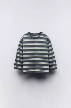 Полосатая футболка ZARA, антрацитово-серый