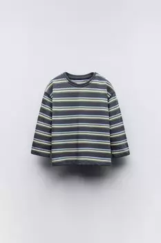 Полосатая футболка ZARA, антрацитово-серый