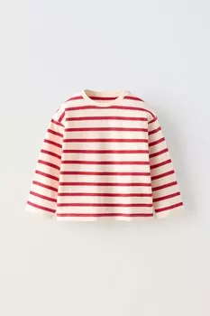 Полосатая футболка ZARA, белый/красный