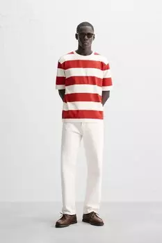 Полосатая футболка ZARA, белый/красный