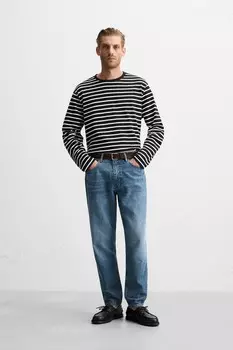 Полосатая футболка ZARA, черный/белый