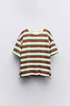 Полосатая футболка ZARA, коричневый