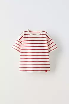 Полосатая футболка ZARA, красный
