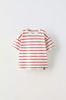 Полосатая футболка ZARA, красный