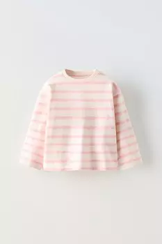 Полосатая футболка ZARA, розовый