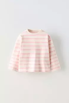Полосатая футболка ZARA, розовый