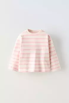 Полосатая футболка ZARA, розовый