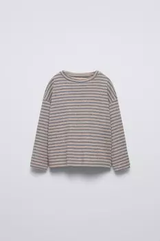 Полосатая футболка ZARA, серый мергель