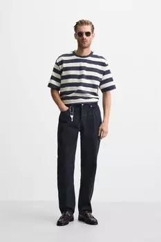 Полосатая футболка ZARA, серый/синий