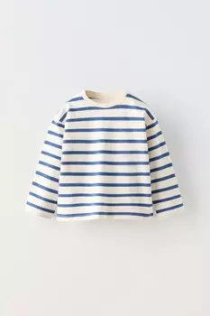 Полосатая футболка ZARA, темно-синий