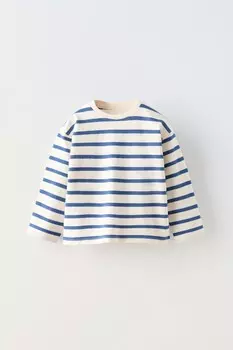 Полосатая футболка ZARA, темно-синий