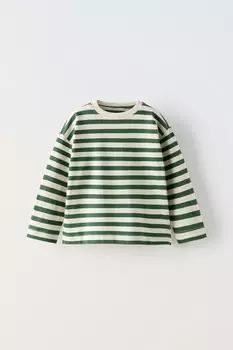 Полосатая футболка ZARA, зеленый
