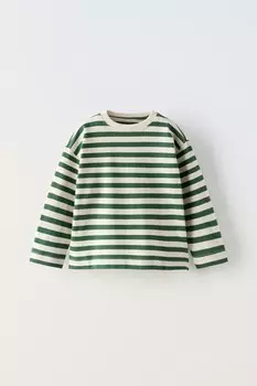 Полосатая футболка ZARA, зеленый