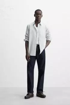 Полосатая хлопчатобумажная рубашка из льна ZARA, цвет striped