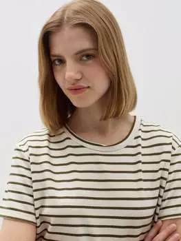 Полосатая хлопковая футболка Hybrid, цвет white/green