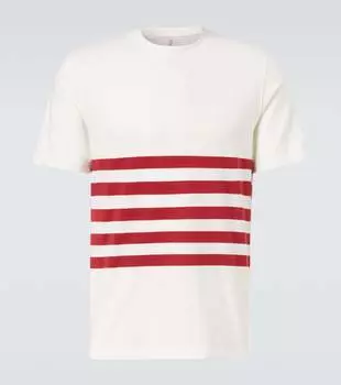 Полосатая хлопковая футболка из джерси Brunello Cucinelli, White Cherry Red