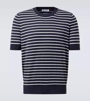 Полосатая хлопковая футболка из джерси Brunello Cucinelli, Navy White