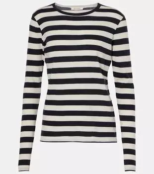 Полосатая хлопковая футболка из джерси Nili Lotan, Navy/Ivory Stripe