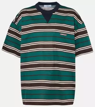 Полосатая хлопковая футболка из джерси Prada, Ebano + Smearaldo