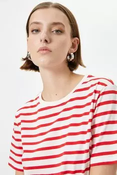 Полосатая хлопковая футболка Koton, красный