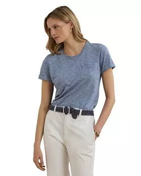 Полосатая хлопковая футболка с карманом из слабджерси Ralph Lauren, синий