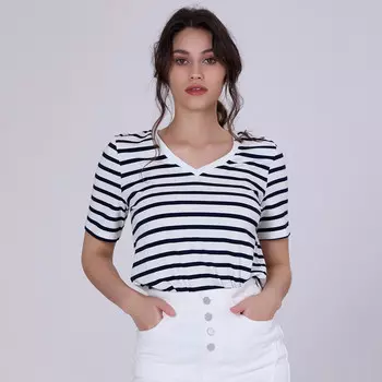 Полосатая хлопковая футболка с v-образным вырезом S&J Weekends, синий