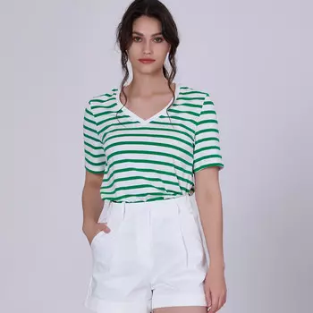 Полосатая хлопковая футболка с v-образным вырезом S&J Weekends, зеленый