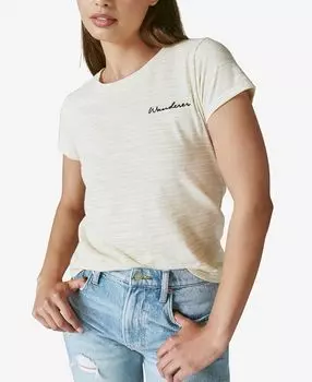 Полосатая хлопковая футболка с вышивкой Lucky Brand, мульти