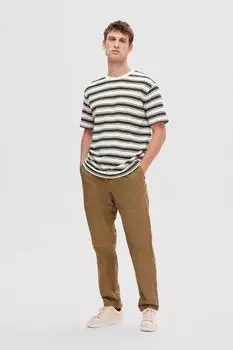Полосатая хлопковая футболка Selected Homme, бежевый