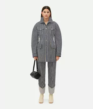 Полосатая хлопковая куртка для тренировок Bottega Veneta, темно-синий/экрю
