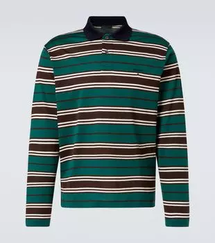 Полосатая хлопковая поло из джерси Prada, Ebano+ Smeraldo