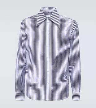 Полосатая хлопковая поплиновая рубашка Bottega Veneta, Blue/White