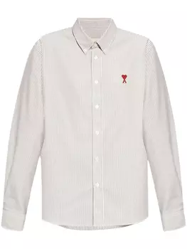 Полосатая хлопковая рубашка AMI Paris, серый