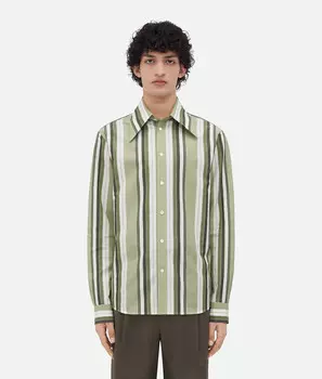 Полосатая хлопковая рубашка Bottega Veneta, белый/бледно-зеленый