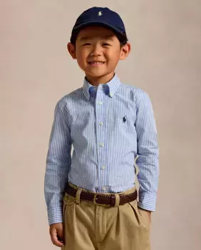 Полосатая хлопковая рубашка для мальчика Polo Ralph Lauren, синий